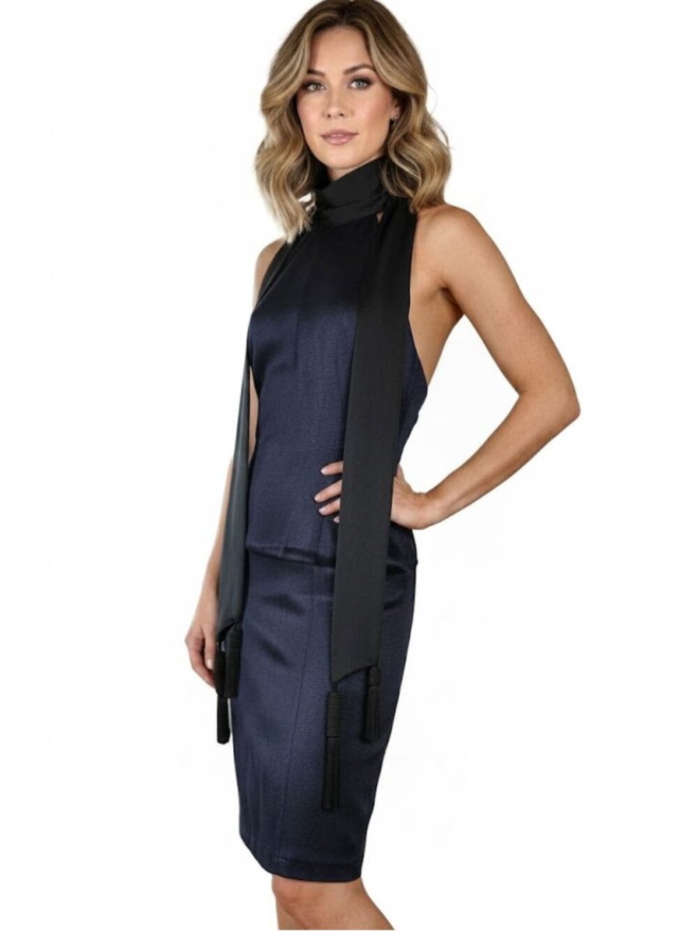 GALVAN London Pandora Women's Halterneck Dress In Navy, Size US 4, UK 8